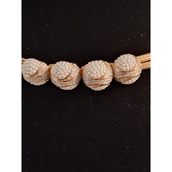 Judith Leiber Vintage Gold Double Snake Chain Belt Faux Pearl Crystal Baubles31" - Picture 5 of 8